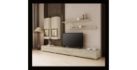 Set Wohnzimmer RAMOS – Integrierte Multicolor-LEDs – Eiche und Schwarz - TV-Möbel, Vitrinen, Regale