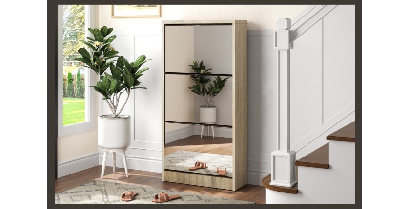 Meuble à chaussures MEXICO – 3 tiroirs avec miroirs – Coloris chêne sonoma – Design contemporain et fonctionnel