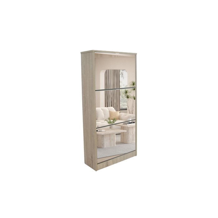 Mobile porta scarpe MEXICO – 3 cassetti con specchi – Colore rovere sonoma – Design contemporaneo e funzionale