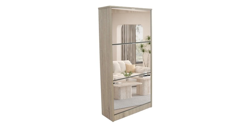 Meuble à chaussures MEXICO – 3 tiroirs avec miroirs – Coloris chêne sonoma – Design contemporain et fonctionnel