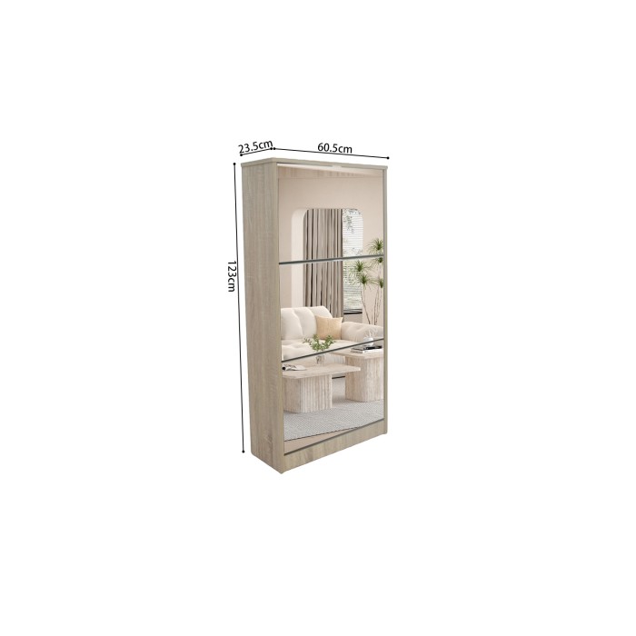 Mobile porta scarpe MEXICO – 3 cassetti con specchi – Colore rovere sonoma – Design contemporaneo e funzionale