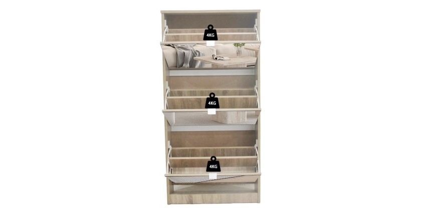 Meuble à chaussures MEXICO – 3 tiroirs avec miroirs – Coloris chêne sonoma – Design contemporain et fonctionnel