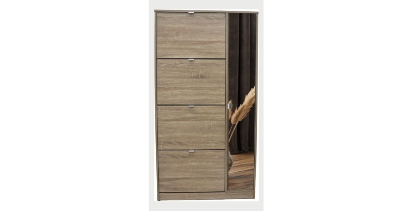 Meuble à chaussures MEXICO – 4 tiroirs et 1 porte avec miroir – Coloris chêne sonoma – Design pratique et contemporain
