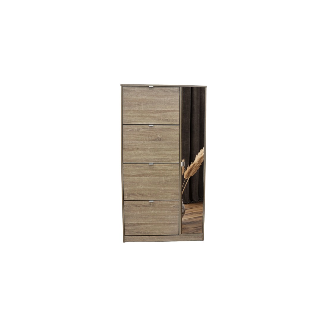 Meuble à chaussures MEXICO – 4 tiroirs et 1 porte avec miroir – Coloris chêne sonoma – Design pratique et contemporain