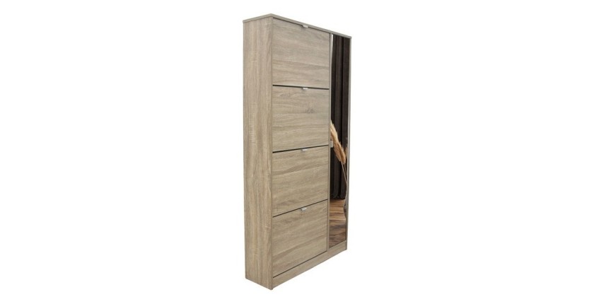 Meuble à chaussures MEXICO – 4 tiroirs et 1 porte avec miroir – Coloris chêne sonoma – Design pratique et contemporain