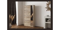 Meuble à chaussures MEXICO – 4 tiroirs et 1 porte avec miroir – Coloris chêne sonoma – Design pratique et contemporain