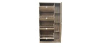 Buffet 130 cm RAMOS – Gris effet ardoise et noir – 2 portes vitrées + 3 tiroirs – Sans LED
