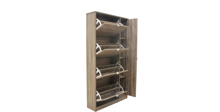 Buffet 130 cm RAMOS – Gris effet ardoise et noir – 2 portes vitrées + 3 tiroirs – Sans LED