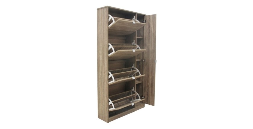 Meuble à chaussures MEXICO – 4 tiroirs et 1 porte avec miroir – Coloris chêne sonoma – Design pratique et contemporain