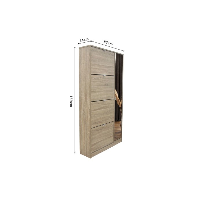 Mobile per scarpe MEXICO – 4 cassetti e 1 porta con specchio – Colore rovere sonoma – Design pratico e contemporaneo