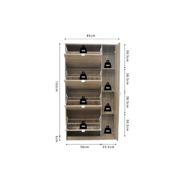 Mobile per scarpe MEXICO – 4 cassetti e 1 porta con specchio – Colore rovere sonoma – Design pratico e contemporaneo