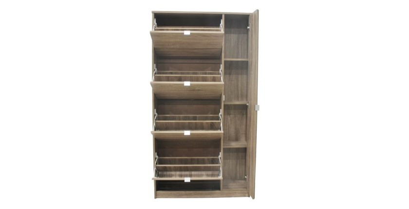 Meuble à chaussures MEXICO – 4 tiroirs et 1 porte avec miroir – Coloris chêne sonoma – Design pratique et contemporain