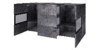 Buffet 130 cm RAMOS – Gris effet ardoise et noir – 2 portes vitrées + 3 tiroirs – Sans LED