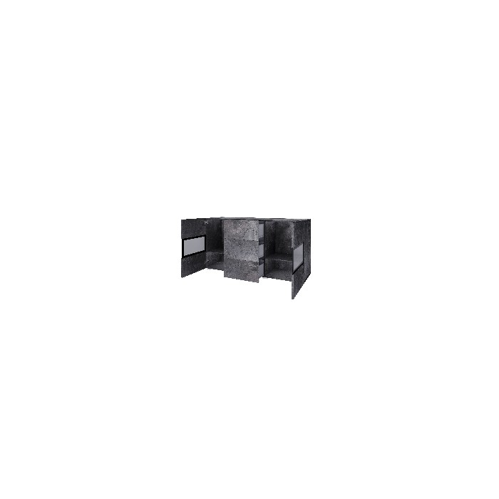 Buffet 130 cm RAMOS – Gris efecto pizarra y negro – 2 puertas con vidrio + 3 cajones – Sin LED