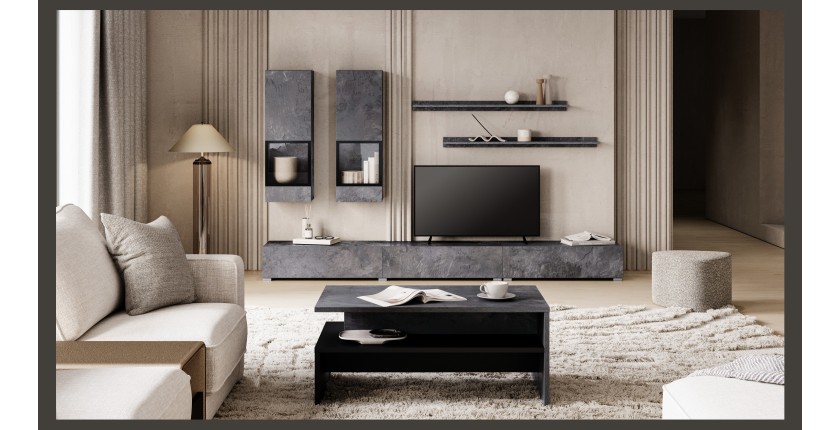 Ensemble meubles de salon RAMOS – Gris effet ardoise – Composition murale design sans LED