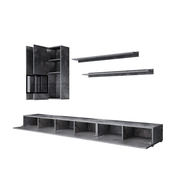 Wohnzimmermöbel-Set RAMOS – Schiefergrau – Design-Wandkombination ohne LED