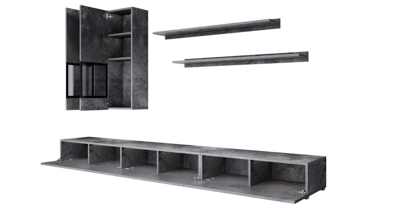 Ensemble meubles de salon RAMOS – Gris effet ardoise – Composition murale design sans LED