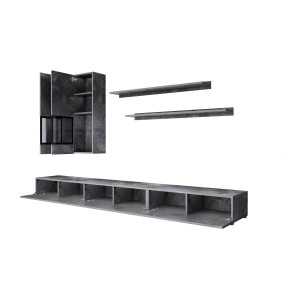 Ensemble meubles de salon RAMOS – Gris effet ardoise – Composition murale design sans LED