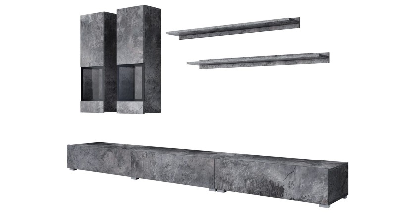 Conjunto de muebles de salón RAMOS – Gris efecto pizarra – Composición mural de diseño sin LED