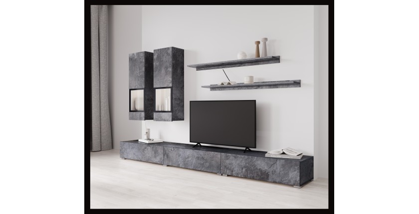 Ensemble meubles de salon RAMOS – Gris effet ardoise – Composition murale design sans LED