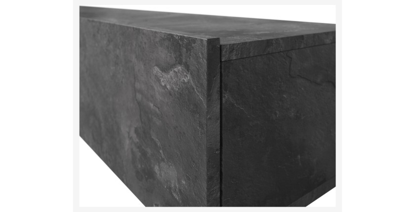Meuble TV XL RAMOS 270 cm – Gris effet ardoise – 3 portes abattantes + 3 niches – À poser ou suspendre
