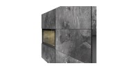 Buffet 130 cm RAMOS – Gris effet ardoise et noir – LED multicolores intégrées – 2 portes vitrées + 3 tiroirs