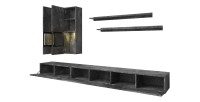 Set woonkamermeubels RAMOS - Leisteen grijs effect - Geïntegreerde multicolor LED