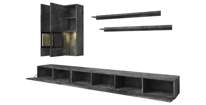 Ensemble meubles de salon RAMOS – Gris effet ardoise – LED multicolores intégrées