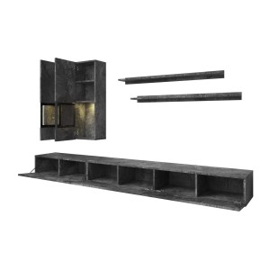 Ensemble meubles de salon RAMOS – Gris effet ardoise – LED multicolores intégrées