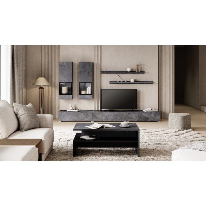 Ensemble meubles de salon RAMOS – Gris effet ardoise – LED multicolores intégrées