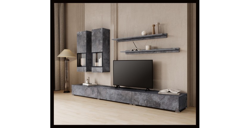 Ensemble meubles de salon RAMOS – Gris effet ardoise – LED multicolores intégrées