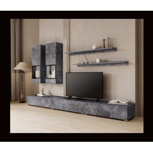 Ensemble meubles de salon RAMOS – Gris effet ardoise – LED multicolores intégrées