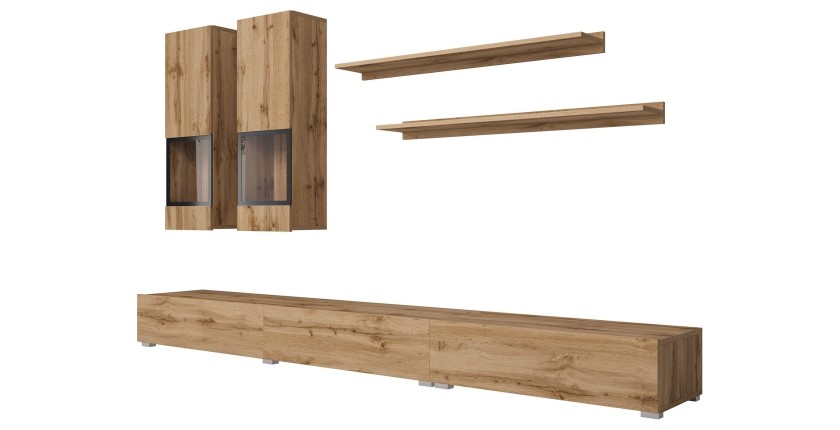 Set woonkamermeubels RAMOS – Gouden eik en zwart – Hedendaags ontwerp zonder LED