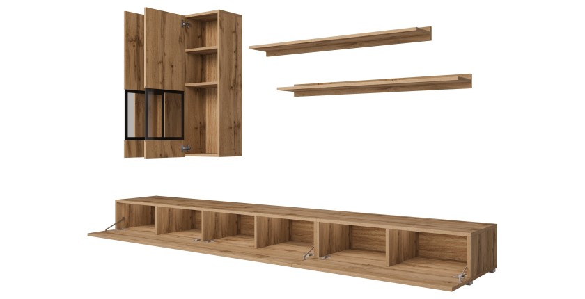 Set woonkamermeubels RAMOS – Gouden eik en zwart – Hedendaags ontwerp zonder LED