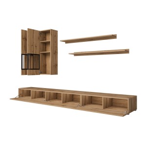 Set woonkamermeubels RAMOS – Gouden eik en zwart – Hedendaags ontwerp zonder LED