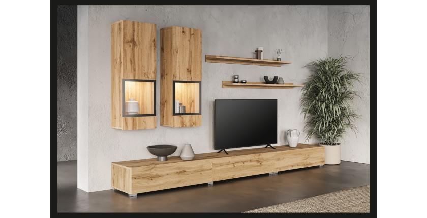 Set woonkamermeubels RAMOS – Gouden eik en zwart – Hedendaags ontwerp zonder LED