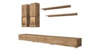 Set woonkamermeubels RAMOS - Gouden eiken en zwart - Geïntegreerde multicolor LED - Hedendaagse stijl