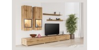 Set woonkamermeubels RAMOS - Gouden eiken en zwart - Geïntegreerde multicolor LED - Hedendaagse stijl