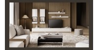 Ensemble de 7 meubles de salon collection RAMOS. Couleur blanc brillant.