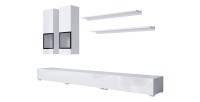 Ensemble de 7 meubles de salon collection RAMOS. Couleur blanc brillant.