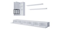 Ensemble de 7 meubles de salon collection RAMOS. Couleur blanc brillant.