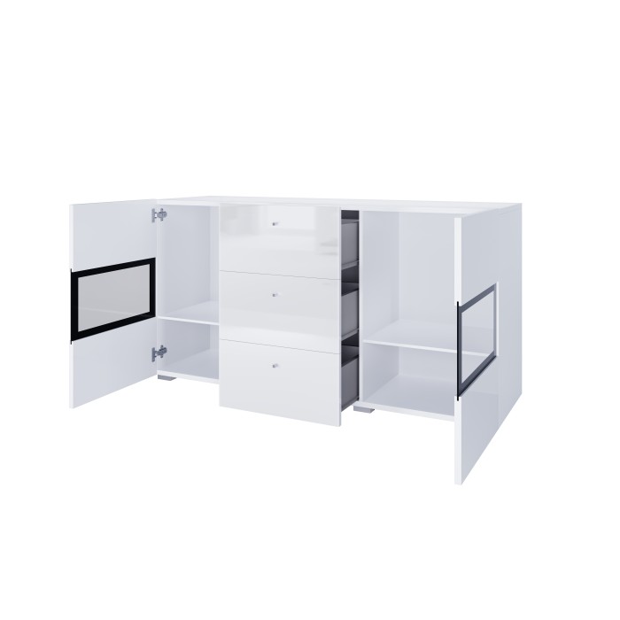 Ensemble de 7 meubles de salon collection RAMOS. Couleur blanc brillant.