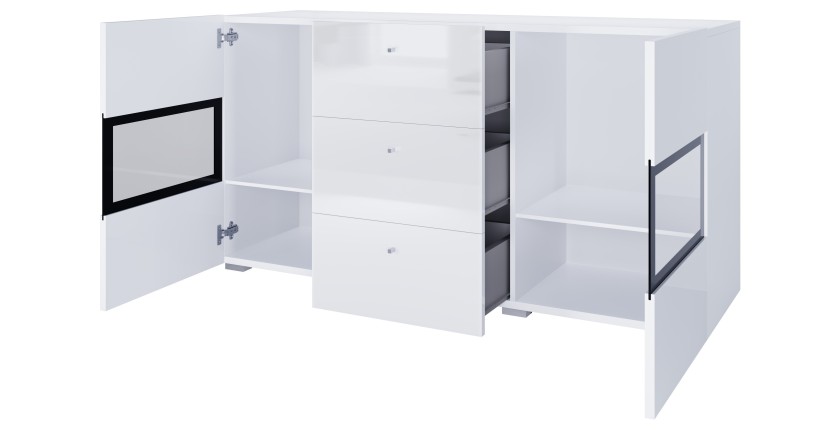 Ensemble de 7 meubles de salon collection RAMOS. Couleur blanc brillant.