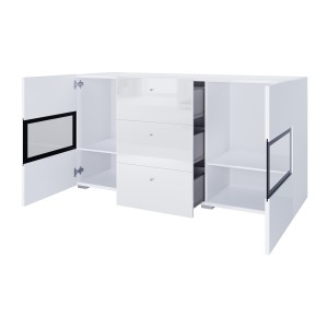 Ensemble de 7 meubles de salon collection RAMOS. Couleur blanc brillant.