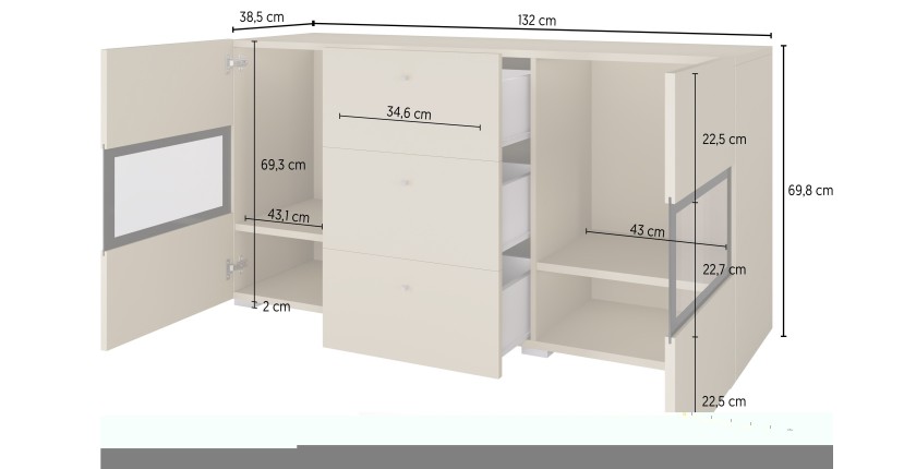 Ensemble de 7 meubles de salon collection RAMOS. Couleur blanc brillant.
