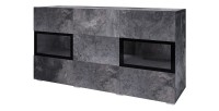 Conjunto completo de salón RAMOS – Efecto pizarra – 7 muebles con LED multicolor integrado
