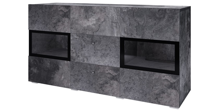 Conjunto completo de salón RAMOS – Efecto pizarra – 7 muebles con LED multicolor integrado