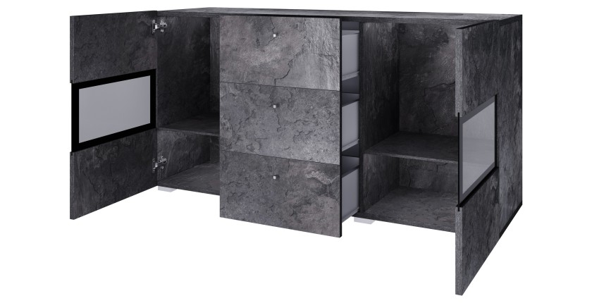 Conjunto completo de salón RAMOS – Efecto pizarra – 7 muebles con LED multicolor integrado