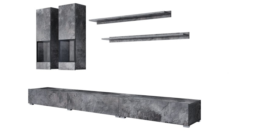Conjunto completo de salón RAMOS – Efecto pizarra – 7 muebles con LED multicolor integrado