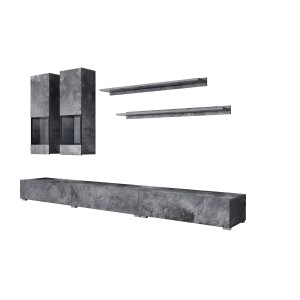 Conjunto completo de salón RAMOS – Efecto pizarra – 7 muebles con LED multicolor integrado